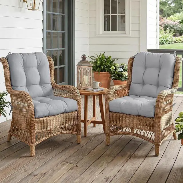 Alt view image 5 of 7 - Tufted Outdoor/Indoor Seat/Back Chair Cushions, 2 Pack, 42'' x 21'', Light Gray