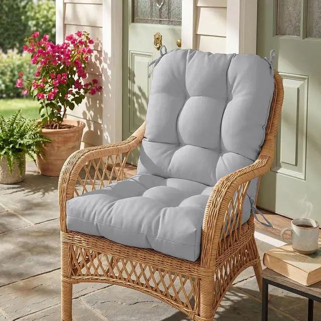Alt view image 7 of 7 - Tufted Outdoor/Indoor Seat/Back Chair Cushions, 2 Pack, 42'' x 21'', Light Gray