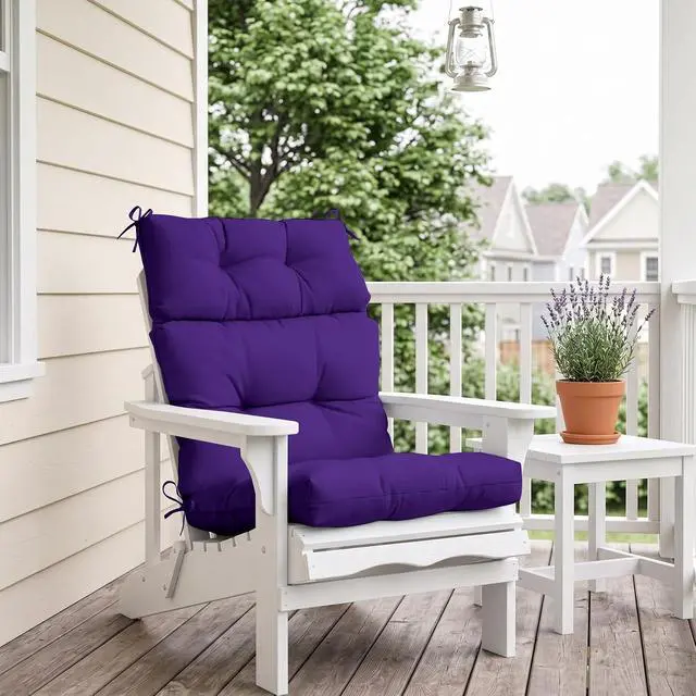Alt view image 7 of 7 - Tufted Outdoor/Indoor High Back Patio Chair Cushions, 2 Pack, 46'' x 22'', Purple