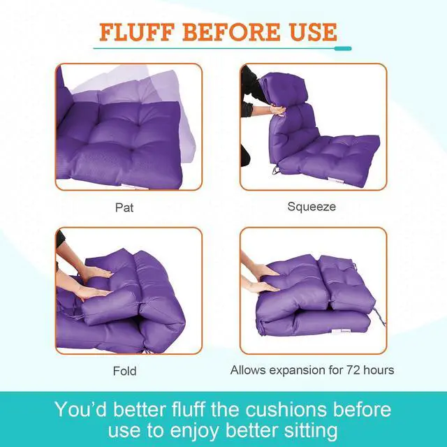 Alt view image 6 of 7 - Tufted Outdoor/Indoor High Back Patio Chair Cushions, 2 Pack, 46'' x 22'', Purple