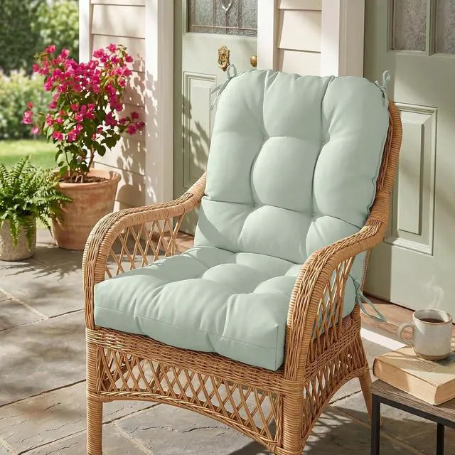 Alt view image 7 of 7 - Tufted Outdoor/Indoor Seat/Back Chair Cushions, 2 Pack, 42'' x 21'', Sage Green