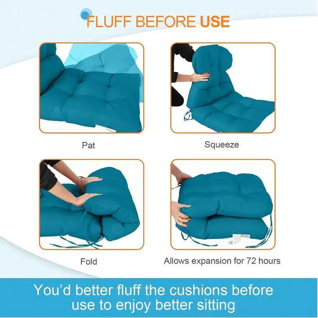 Alt view image 6 of 7 - Tufted Outdoor/Indoor Seat/Back Chair Cushions, 2 Pack, 42'' x 21'', Peacock Blue