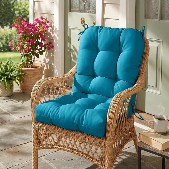 Alt view image 7 of 7 - Tufted Outdoor/Indoor Seat/Back Chair Cushions, 2 Pack, 42'' x 21'', Peacock Blue