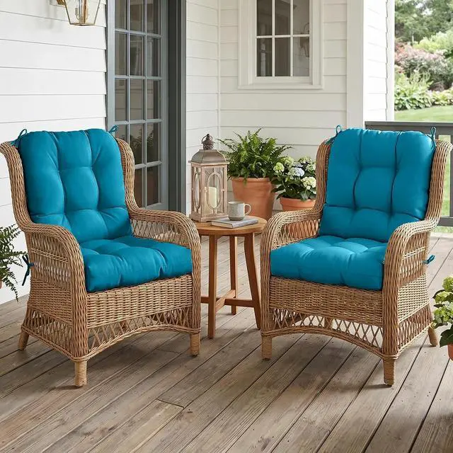 Alt view image 5 of 7 - Tufted Outdoor/Indoor Seat/Back Chair Cushions, 2 Pack, 42'' x 21'', Peacock Blue