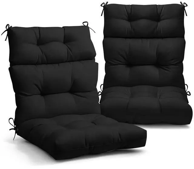 Main image of Tufted Outdoor/Indoor High Back Patio Chair Cushions, 2 Pack, 46'' x 22'', Black