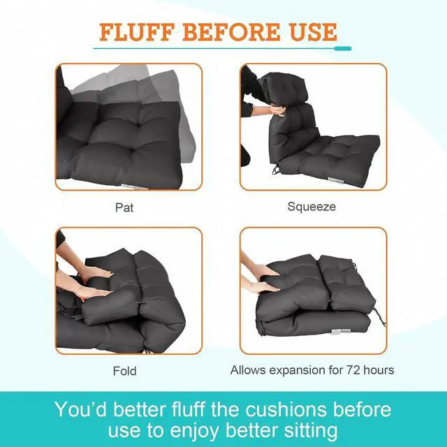 Alt view image 6 of 7 - Tufted Outdoor/Indoor High Back Patio Chair Cushions, 2 Pack, 46'' x 22'', Black