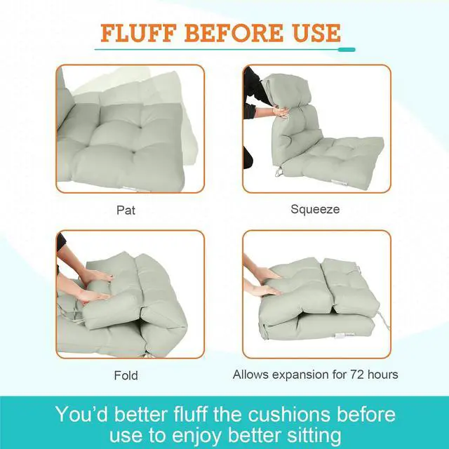 Alt view image 6 of 7 - Tufted Outdoor/Indoor High Back Patio Chair Cushions, 2 Pack, 46'' x 22'', Sage Green
