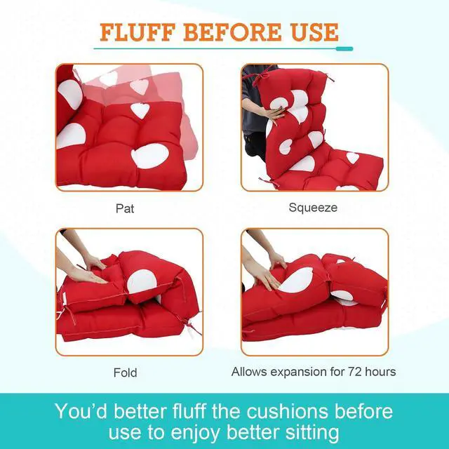 Alt view image 6 of 7 - Tufted Outdoor/Indoor High Back Patio Chair Cushions, 2 Pack, 46'' x 22'', Red Mushroom