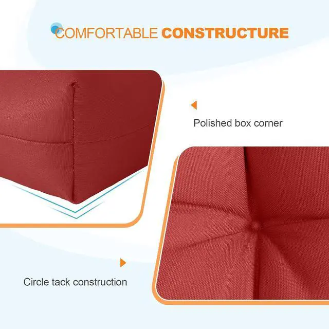 Alt view image 4 of 7 - Tufted Outdoor/Indoor Seat/Back Chair Cushions, 4 Pack, 42'' x 21'', Red