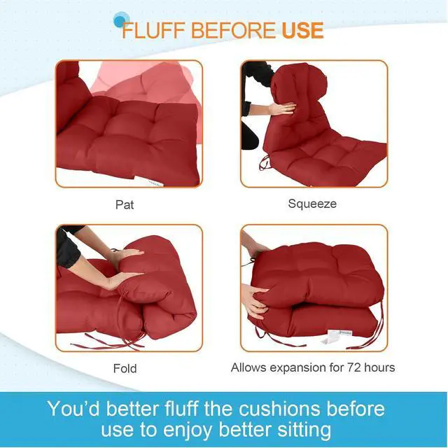 Alt view image 6 of 7 - Tufted Outdoor/Indoor Seat/Back Chair Cushions, 4 Pack, 42'' x 21'', Red