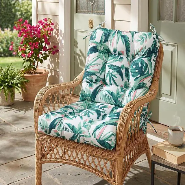 Alt view image 7 of 7 - Tufted Outdoor/Indoor Seat/Back Chair Cushions, 2 Pack, 42'' x 21'', Tropic Green