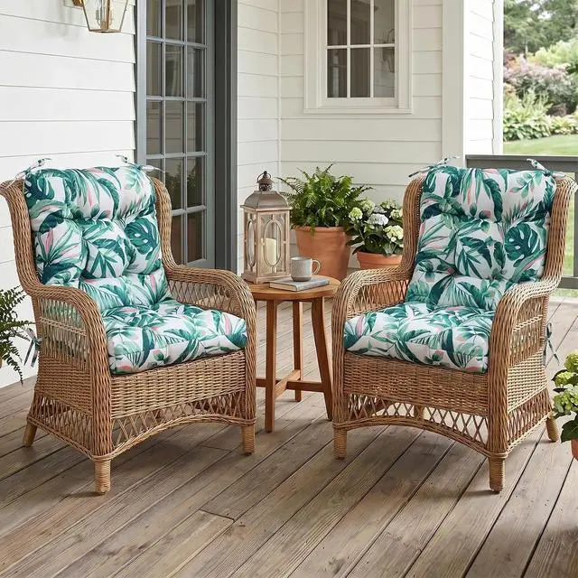 Alt view image 5 of 7 - Tufted Outdoor/Indoor Seat/Back Chair Cushions, 2 Pack, 42'' x 21'', Tropic Green