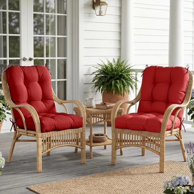 Alt view image 5 of 7 - Tufted Outdoor/Indoor Seat/Back Chair Cushions, 4 Pack, 42'' x 21'', Red