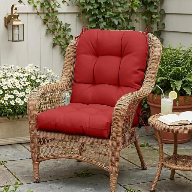 Alt view image 7 of 7 - Tufted Outdoor/Indoor Seat/Back Chair Cushions, 4 Pack, 42'' x 21'', Red