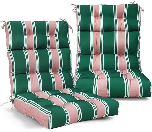 Main image of Tufted Outdoor/Indoor High Back Patio Chair Cushions, 2 Pack, 46'' x 22'', Rosewood Stripe