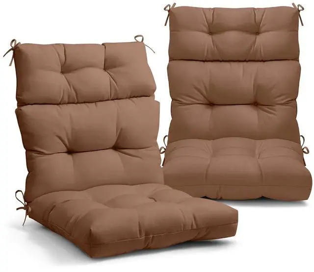 Main image of Tufted Outdoor/Indoor High Back Patio Chair Cushions, 2 Pack, 46'' x 22'', Mocha