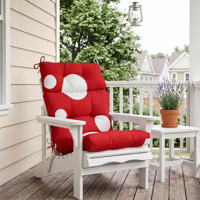 Alt view image 7 of 7 - Tufted Outdoor/Indoor High Back Patio Chair Cushions, 2 Pack, 46'' x 22'', Red Mushroom