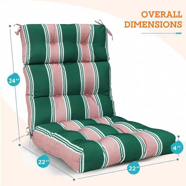 Alt view image 3 of 7 - Tufted Outdoor/Indoor High Back Patio Chair Cushions, 2 Pack, 46'' x 22'', Rosewood Stripe