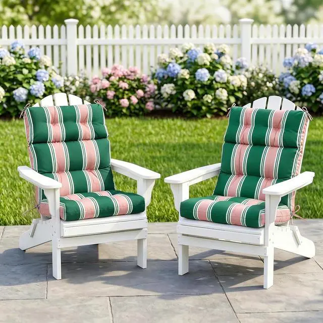Alt view image 5 of 7 - Tufted Outdoor/Indoor High Back Patio Chair Cushions, 2 Pack, 46'' x 22'', Rosewood Stripe