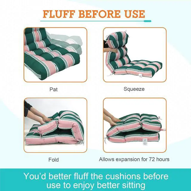 Alt view image 6 of 7 - Tufted Outdoor/Indoor High Back Patio Chair Cushions, 2 Pack, 46'' x 22'', Rosewood Stripe