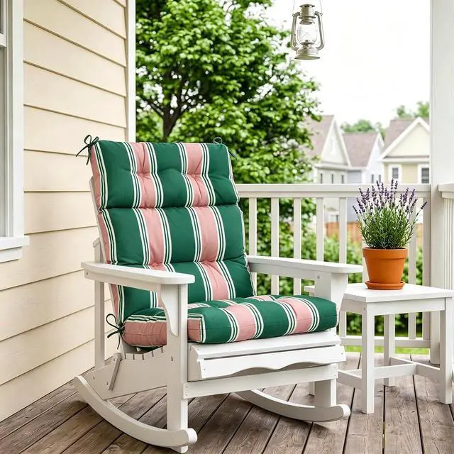 Alt view image 7 of 7 - Tufted Outdoor/Indoor High Back Patio Chair Cushions, 2 Pack, 46'' x 22'', Rosewood Stripe