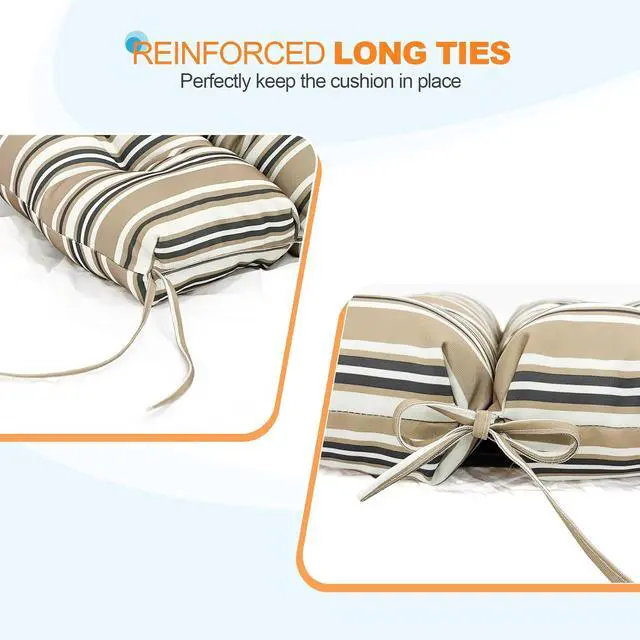 Alt view image 2 of 7 - Tufted Outdoor/Indoor Seat/Back Chair Cushion, 1 Pack, 42'' x 21'', Beige Stripe