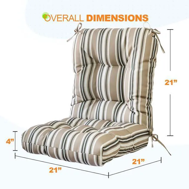 Alt view image 3 of 7 - Tufted Outdoor/Indoor Seat/Back Chair Cushion, 1 Pack, 42'' x 21'', Beige Stripe