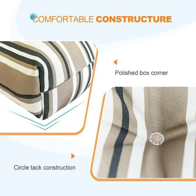 Alt view image 4 of 7 - Tufted Outdoor/Indoor Seat/Back Chair Cushion, 1 Pack, 42'' x 21'', Beige Stripe