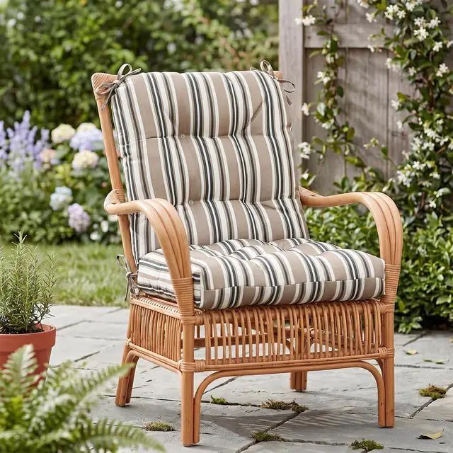 Alt view image 7 of 7 - Tufted Outdoor/Indoor Seat/Back Chair Cushion, 1 Pack, 42'' x 21'', Beige Stripe