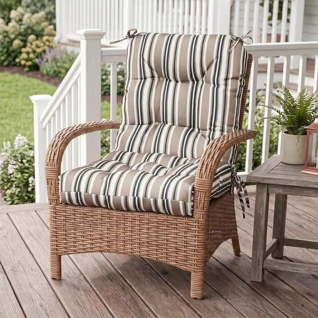 Alt view image 5 of 7 - Tufted Outdoor/Indoor Seat/Back Chair Cushion, 1 Pack, 42'' x 21'', Beige Stripe