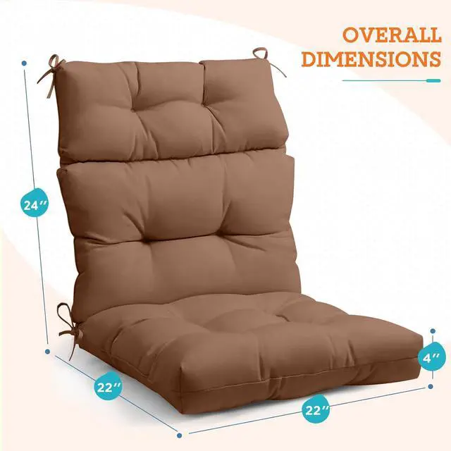 Alt view image 3 of 7 - Tufted Outdoor/Indoor High Back Patio Chair Cushions, 2 Pack, 46'' x 22'', Mocha