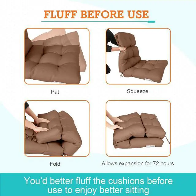 Alt view image 6 of 7 - Tufted Outdoor/Indoor High Back Patio Chair Cushions, 2 Pack, 46'' x 22'', Mocha