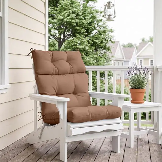 Alt view image 7 of 7 - Tufted Outdoor/Indoor High Back Patio Chair Cushions, 2 Pack, 46'' x 22'', Mocha