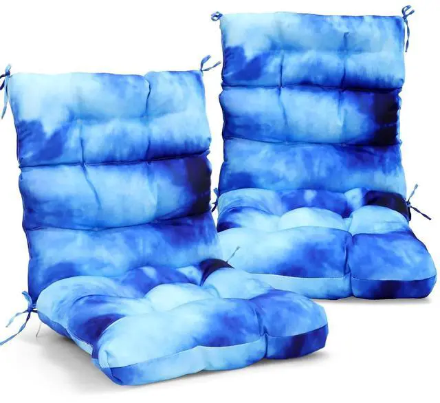 Main image of Tufted Outdoor/Indoor High Back Patio Chair Cushions, 2 Pack, 46'' x 22'', Tie Dye Blue