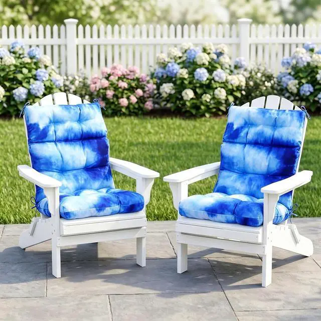 Alt view image 4 of 7 - Tufted Outdoor/Indoor High Back Patio Chair Cushions, 2 Pack, 46'' x 22'', Tie Dye Blue