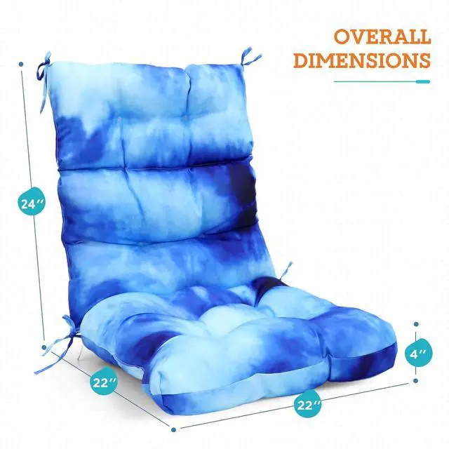 Alt view image 5 of 7 - Tufted Outdoor/Indoor High Back Patio Chair Cushions, 2 Pack, 46'' x 22'', Tie Dye Blue
