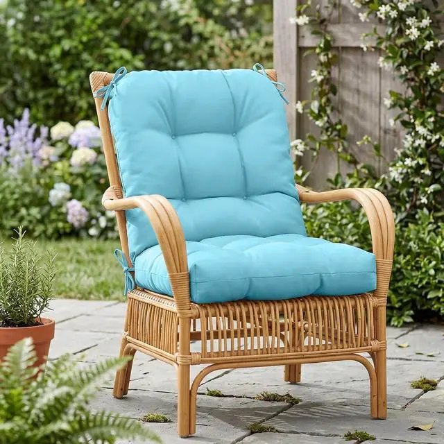 Alt view image 7 of 7 - Tufted Outdoor/Indoor Seat/Back Chair Cushion, 1 Pack, 42'' x 21'', Aqua Blue