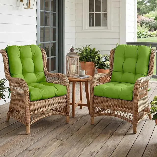 Alt view image 5 of 7 - Tufted Outdoor/Indoor Seat/Back Chair Cushions, 2 Pack, 42'' x 21'', Green