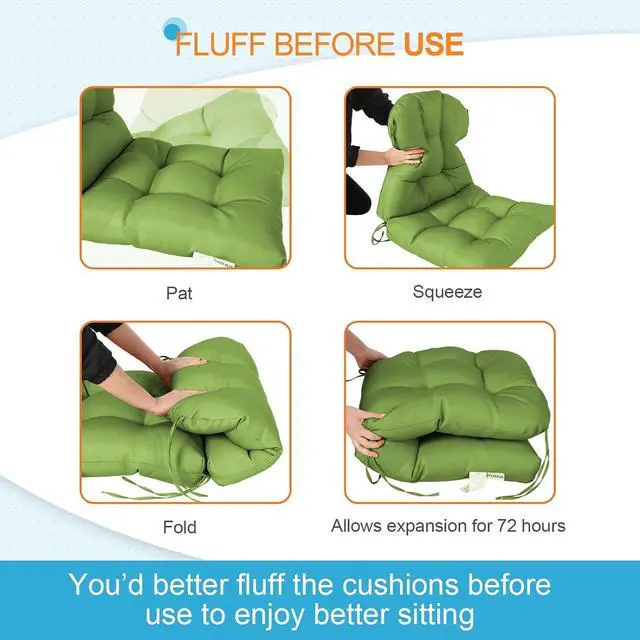 Alt view image 6 of 7 - Tufted Outdoor/Indoor Seat/Back Chair Cushions, 2 Pack, 42'' x 21'', Green
