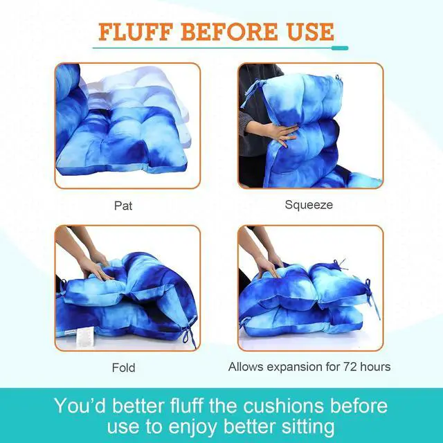 Alt view image 6 of 7 - Tufted Outdoor/Indoor High Back Patio Chair Cushions, 2 Pack, 46'' x 22'', Tie Dye Blue