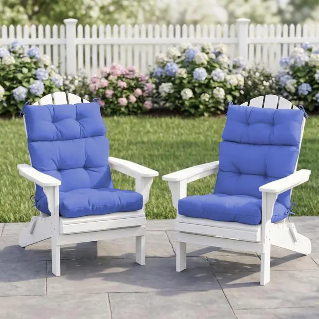 Alt view image 5 of 7 - Tufted Outdoor/Indoor High Back Patio Chair Cushions, 2 Pack, 46'' x 22'', Ocean Blue
