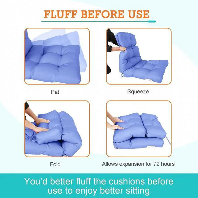 Alt view image 6 of 7 - Tufted Outdoor/Indoor High Back Patio Chair Cushions, 2 Pack, 46'' x 22'', Ocean Blue