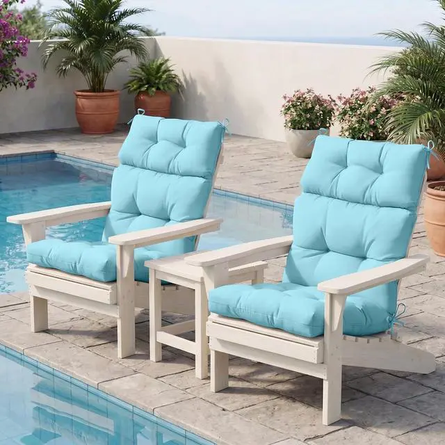 Alt view image 5 of 7 - Tufted Outdoor/Indoor High Back Patio Chair Cushions, 4 Pack, 46'' x 22'', Aqua Blue
