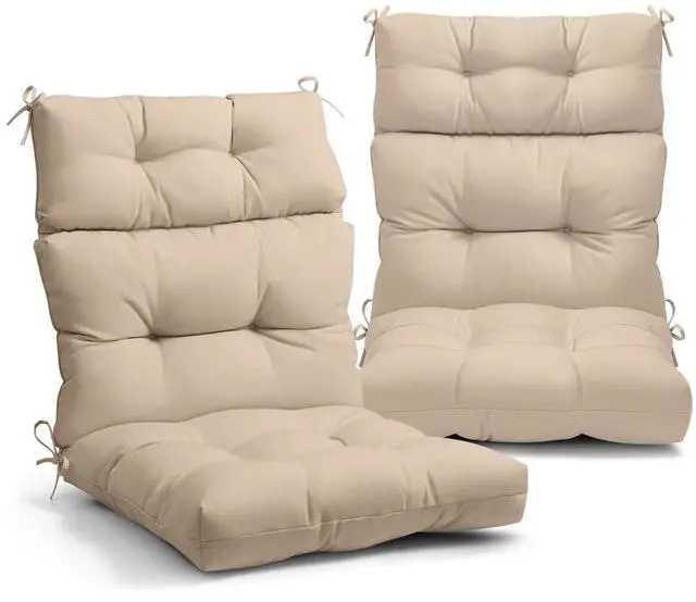 Main image of Tufted Outdoor/Indoor High Back Patio Chair Cushions, 2 Pack, 46'' x 22'', Beige