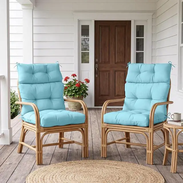 Alt view image 7 of 7 - Tufted Outdoor/Indoor High Back Patio Chair Cushions, 4 Pack, 46'' x 22'', Aqua Blue