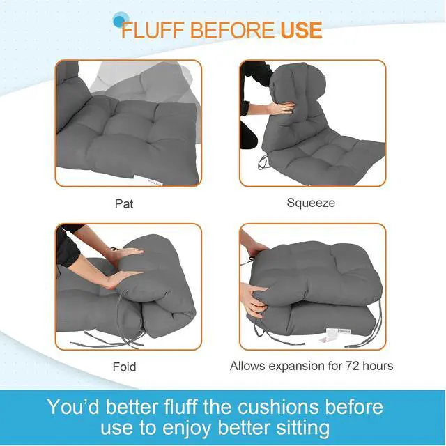 Alt view image 6 of 7 - Tufted Outdoor/Indoor Seat/Back Chair Cushions, 2 Pack, 42'' x 21'', Gray