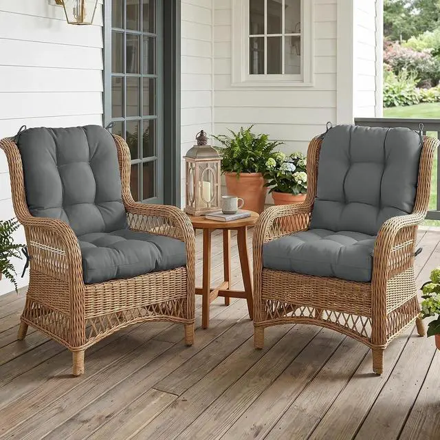 Alt view image 5 of 7 - Tufted Outdoor/Indoor Seat/Back Chair Cushions, 2 Pack, 42'' x 21'', Gray