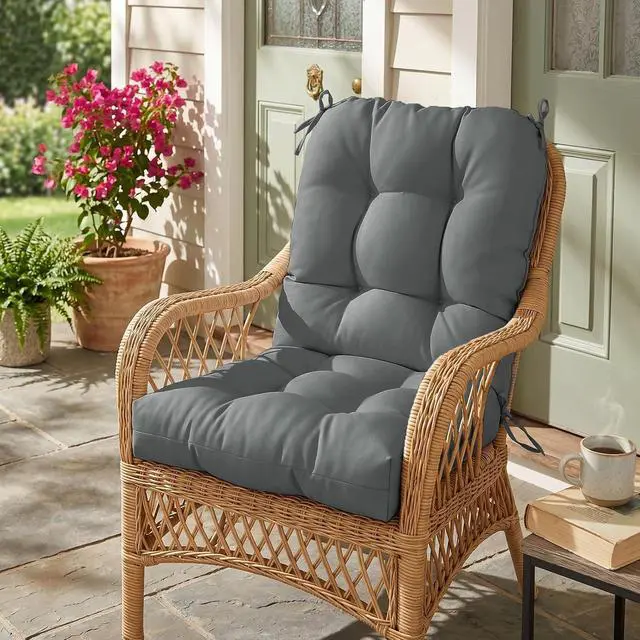 Alt view image 7 of 7 - Tufted Outdoor/Indoor Seat/Back Chair Cushions, 2 Pack, 42'' x 21'', Gray