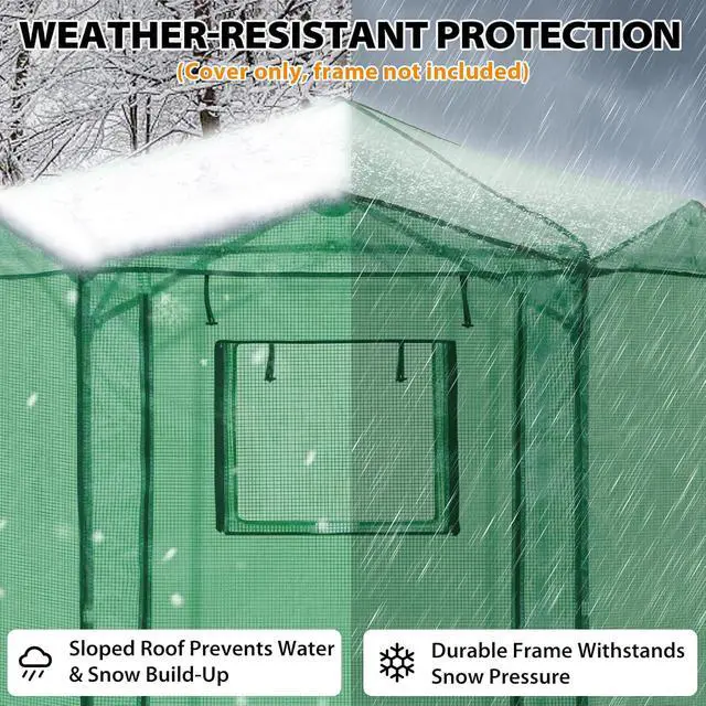 Alt view image 4 of 7 - Replacement Cover for 6.6x6.6 ft Hexagon Pop up Greenhouse, Front and Rear Roll-Up Zipper Entry Doors and 2 Roll-Up Side Windows (Frame Not Included), Green