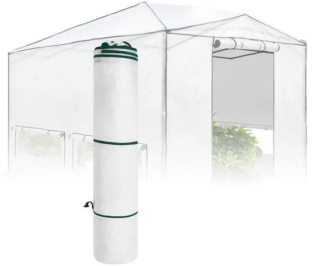Main image of Woven Replacement Cover for 12x8 Portable Walk-in Pop up Greenhouse, Front and Rear Roll-Up Zipper Entry Doors and 4 Roll-Up Side Windows (Frame Not Included), White